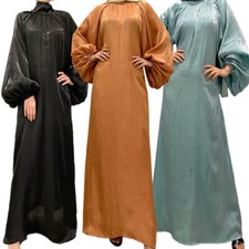 Vintage Abaya Women Muslim Maxi Dress Long Sleeve Kaftan Islamic Evening Dresses