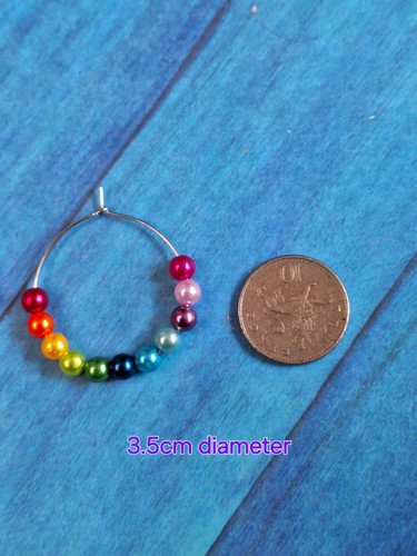 Handmade rainbow beaded Hoops - Picture 2 of 3