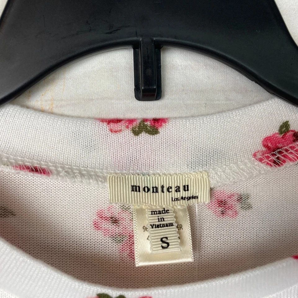 Top Monteau Niñas S Blanco Estampado Floral Torcido Frontal Cuello Redondo Manga Larga Tejido Foto 4 de 4