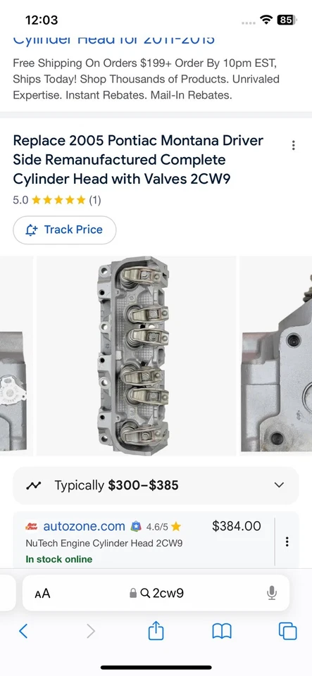 Pontiac Montana DS Reman 05 culata completa con válvulas 2CW9 Foto 3 de 3