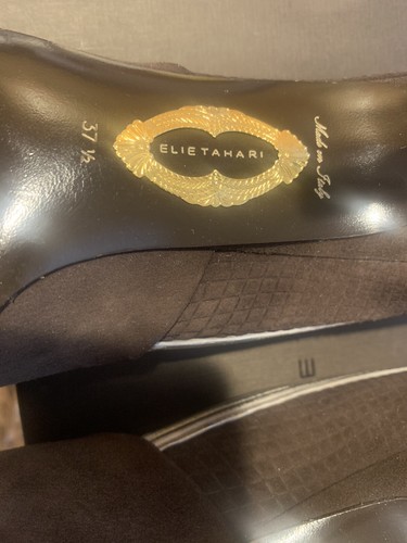 Elie Tahari Brown Suede Open Toe High Heel Pumps w Muted Gold Leather Trim Sz 7 - Picture 5 of 7
