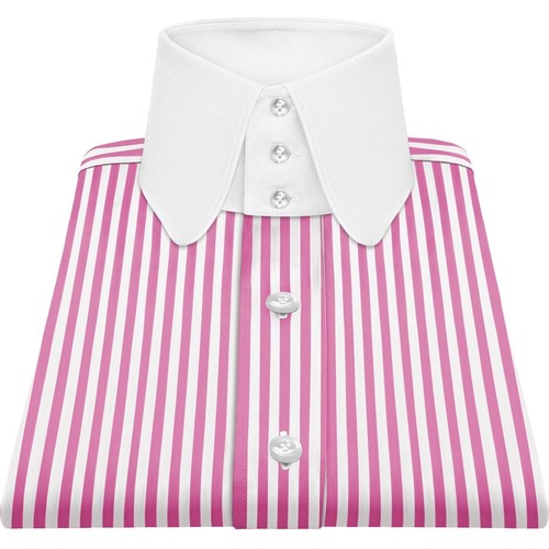 Camisa de vestir de novia rosa blanca toldo rayas años 50 alto centavo cuello redondo - Imagen 5 de 9