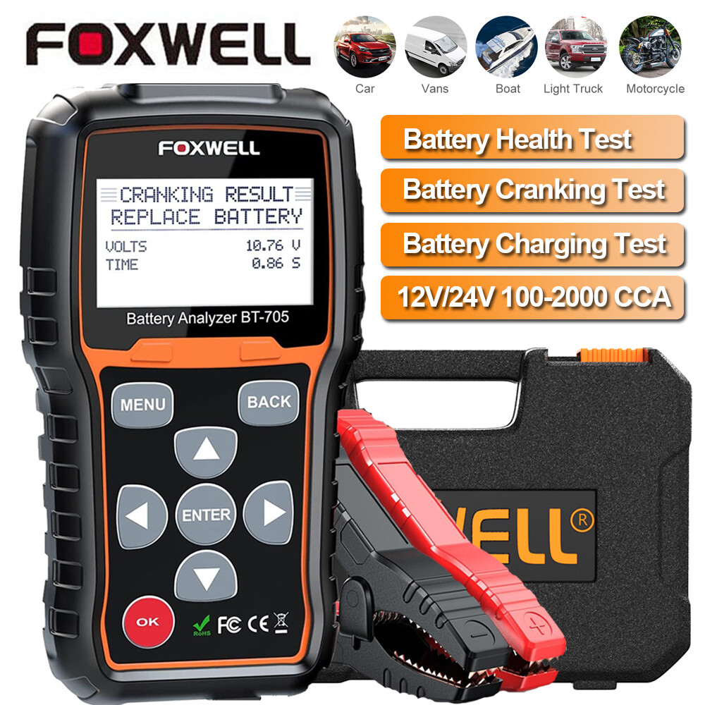 Probador de diagnóstico de batería Foxwell BT705 12V arranque de arranque analizador 100-2000CCA