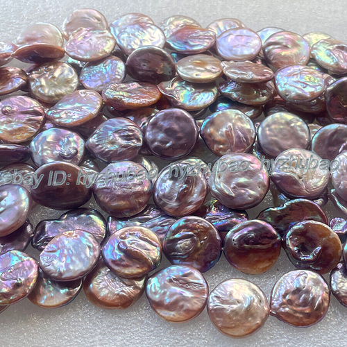 Enormes cuentas sueltas de perlas de moneda barroca colorida púrpura rosa natural de 18-20 mm 15" - Imagen 2 de 3