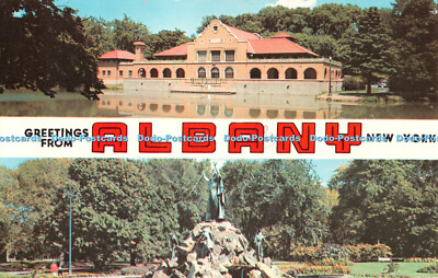 R520590 Greetings from Albany New York Lake House Statue of Moses about to smite