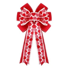 Burlap Wired Valentine Bow with Heart Print for Wreath Tree Crafts Mailbox We...