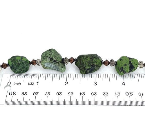 Vintage .925 Sterling Silver, Chunky Green Turquoise & Smokey Quartz Necklace - Picture 7 of 8