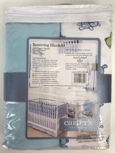 Carter’s Classics Cotton Receiving Blankets Bears Blue Z18609H 2003 NEW - Picture 3 of 3