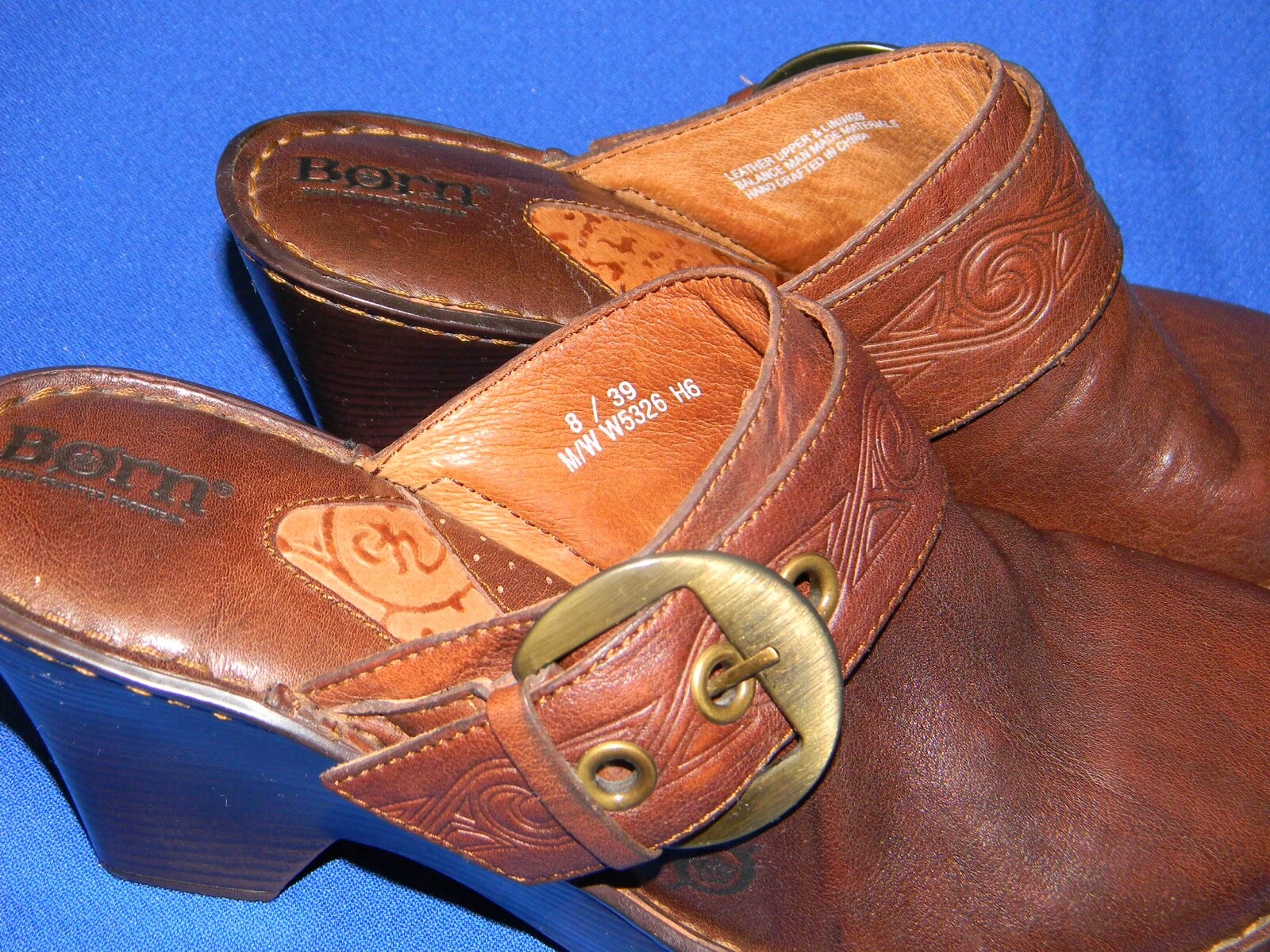 PANTOFOLA D’ORO Sandali con zeppa BORN slide marrone fibbia ottone slip on mules zoccoli donna taglia 11