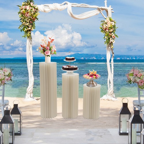3Pcs Foldable Cardboard Flower Stands Columns Wedding Decor Display W/PVC Plates - Picture 13 of 17