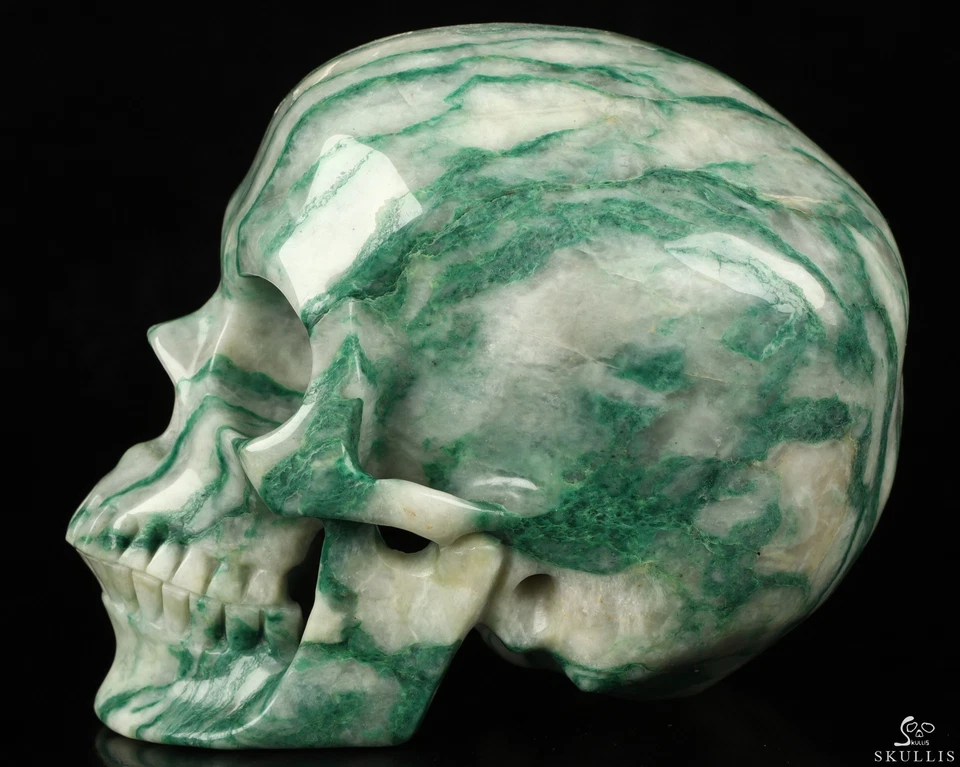 Calavera de cristal tallada Verdite piedra verde africana de 5,0", súper realista, curativa Foto 3 de 4