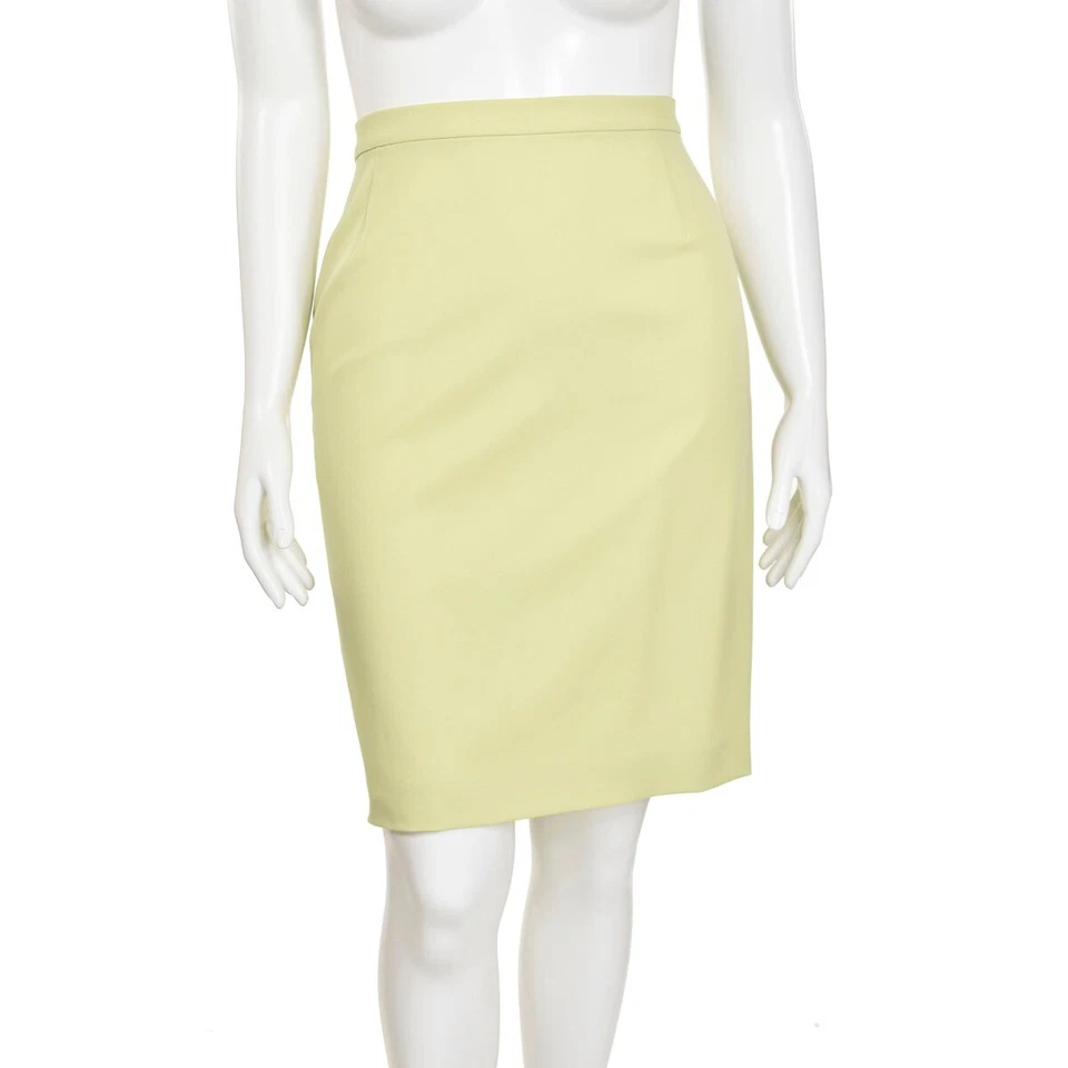 Escada Celery Light Lime Green Wool Above the Knee Wool Pencil Skirt size 14/44
