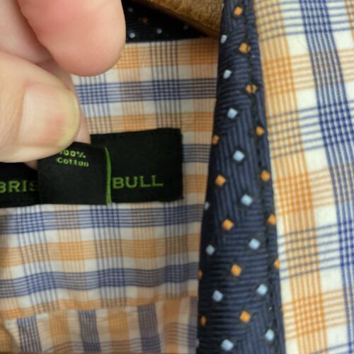 Bristol & Bull Shirt Mens L Orange & Blue Plaid Long Sleeve Button Flip Cuff - Picture 4 of 15