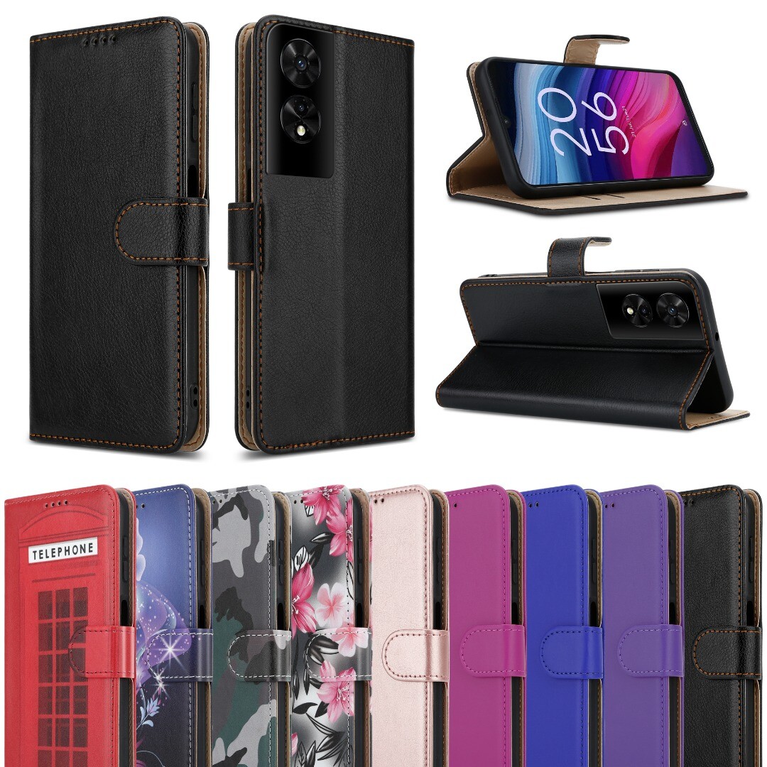 GOKEN Cover per TCL 505, Custodia Folio in Pelle Flip Wallet Libro Case con Portafoglio, Premium PU/TPU Magnetica Cover con Supporto di Stand/Carte Slot (Nero
