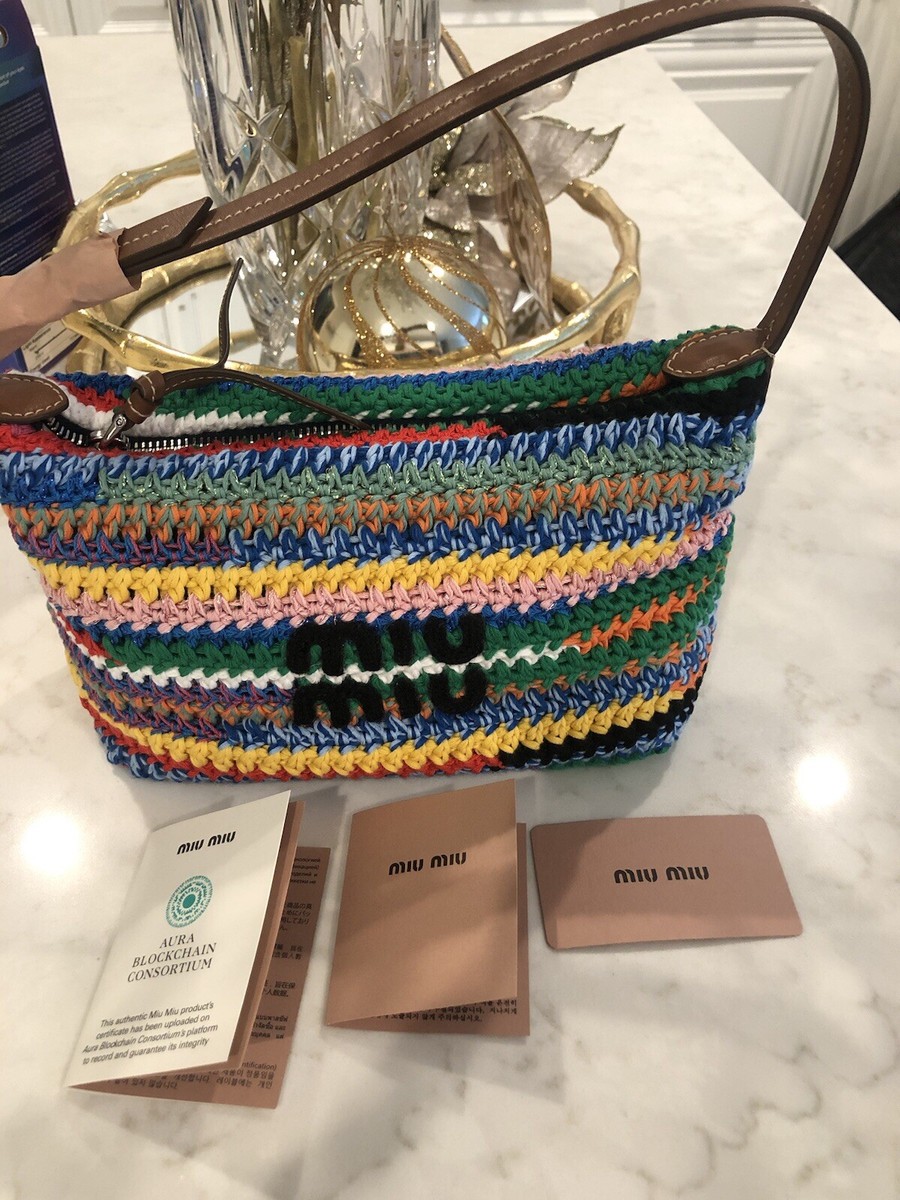 SS25 MiuMiu◆かぎ針編み ロゴ マルチカラー ポーチ バッグ New Summer 2025 Miu Miu Rainbow Multicolor Small Crochet