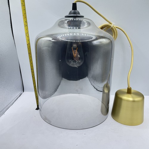 LARGE Glass Pendant Shade 31cm x 25cm IKEA Avery Smoky Grey Bell with Bulb - Picture 4 of 12