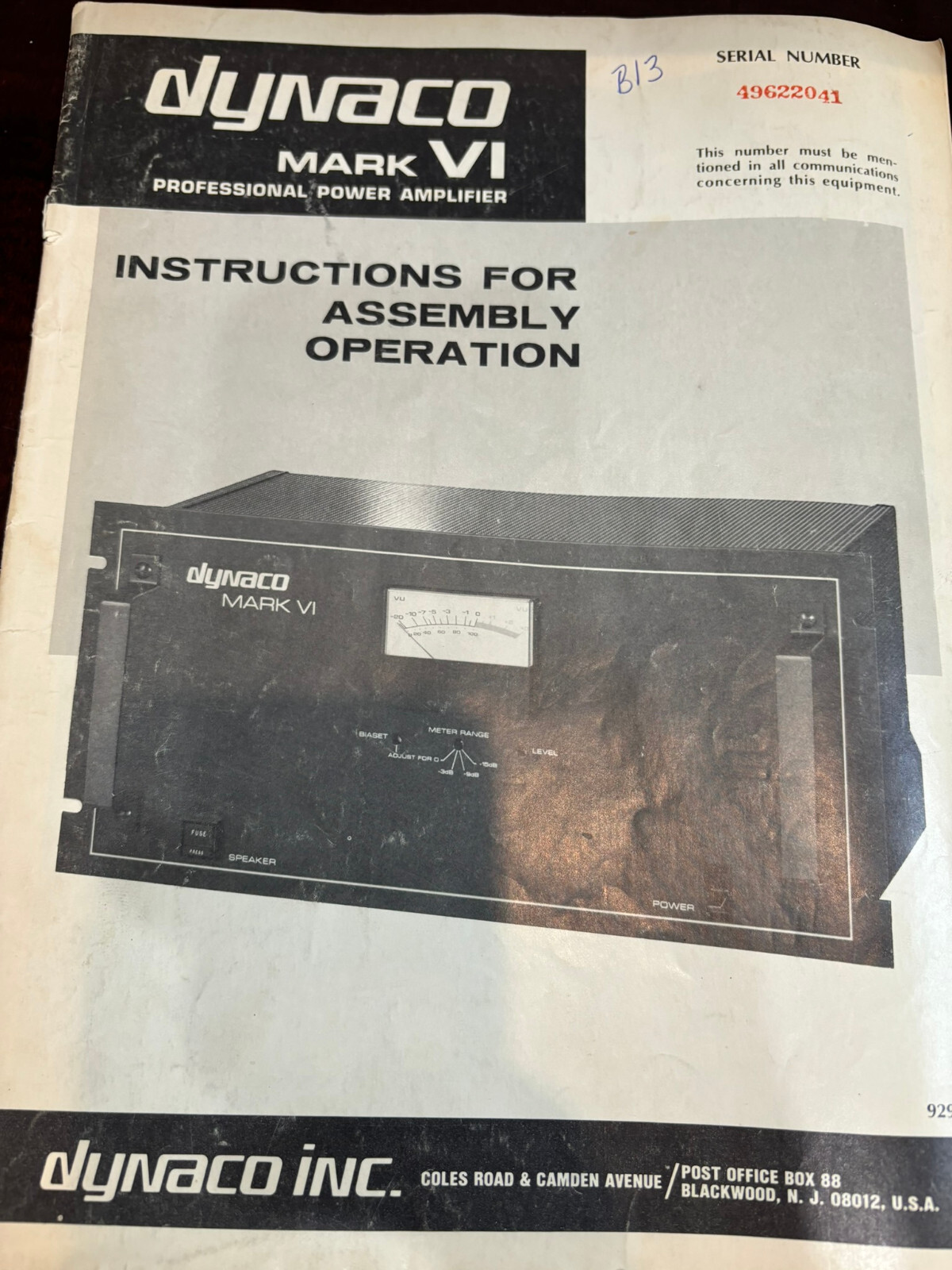 DYNACO MARKVI MARK 6 Assembly Operation Service Manual FROM THE USA **ORIGINAL**