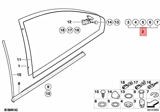 Genuine BMW M3 E46 316Ci 318Ci 320Cd Set Of Fittings F Side Window 