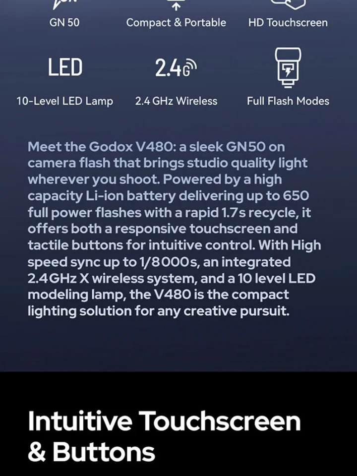 Godox V480 V480C V480S V480N TTL Camera Flash Light Speedlite Canon Nikon Sony - Image 4 of 4