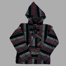 Baja Joe Mexican Baja Hoodie Small Multicolor Striped Boho Hippie Pullover