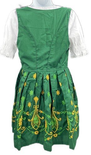 38S Green Dirndl Embroidered Dress Lace Apron Crop Top German Dress 3 Piece - Picture 4 of 11