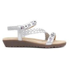 Lilley Womens Sandals Metallic Adults Ladies Wedge Silver Gems Strappy SIZE