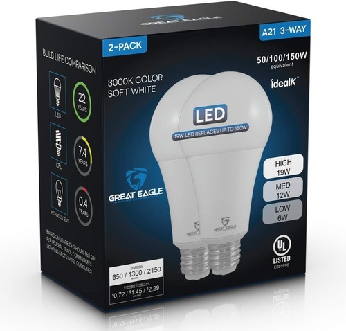 Energy-Efficient 3-Way LED Light Bulb - Long-Lasting - Soft White - 2-Pack - Picture 6 of 9