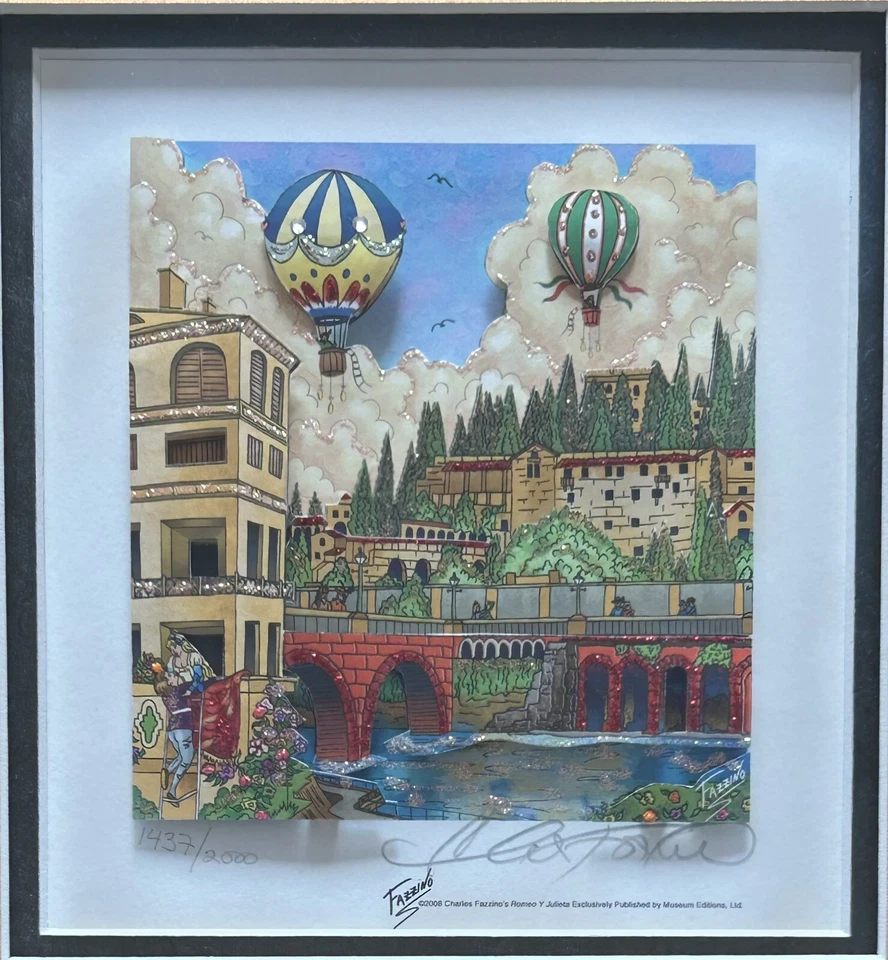 Charles Fazzino 3D Art Ромео И Джульетта Подписанные LE Музейные Издания Сигары в Рамке - Изображение 4 из 4