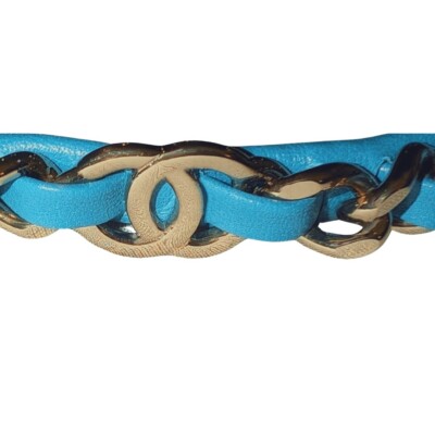 NWT Authentic Chanel 22S Blue Leather/Gold Chain CC Logo  display picture 3