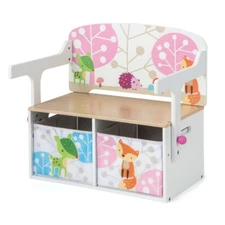 3in1 Kids Furniture Convertible Activity Storage Bench w/2 Removable Fabric Bins