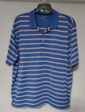 Men's Sz XXL 2XL Chaps 78 Stay Dry Blue Striped Golf Polo Shirt Moisture Wicking
