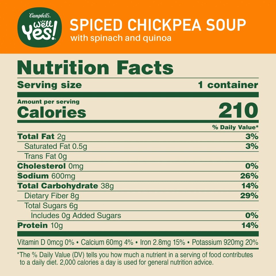 Campbell's Well Yes Power Soup Bowl Spiced Chickpea Soup Vegetarian