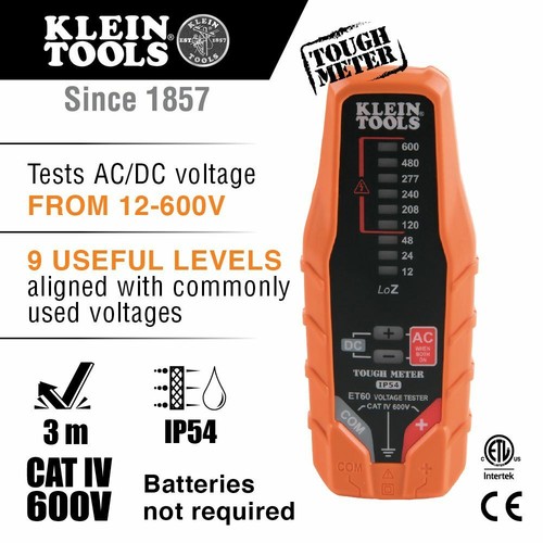 Klein Tools ET60 Probador electrónico de voltaje AC/DC, 12 a 600V - Imagen 2 de 9