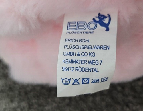EBO Pluschtiere Pink Pig Piglet Plush About 9x6" Made in Germany READ BELOW - Picture 14 of 15