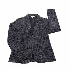 CAbi Womens Blazer Jacket SZ 8 Zip Front Black Blue Pockets Office Business Casu