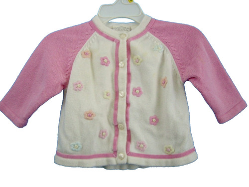 Nordstrom Baby Cardigan Jacket Knit 6 Months Girl Knit Pink Flower 100% Cotton