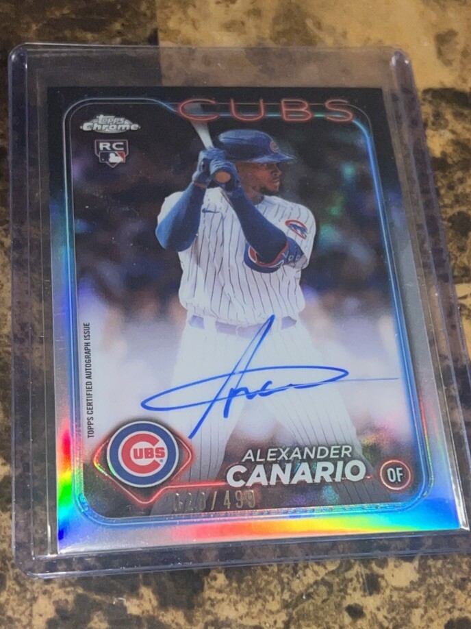 2024 Topps Chrome Refractor 028/499 Alexander Canario RC Autograph #RA-AC Cubs
