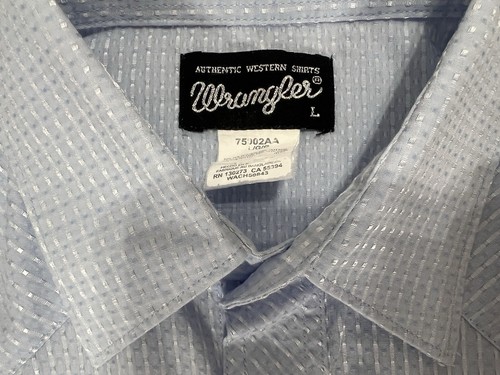 Vintage Wrangler Button Up Shirt Mens L Blue Pearl Snap Western Cowboy Rodeo 70s - Picture 5 of 9