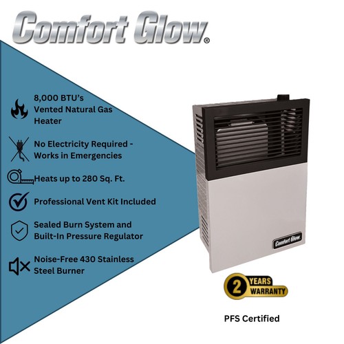 Comfort Glow Direct Vent Natural Gas Heater, 8,000 BTU, Wall Mount, 280 Sq Ft - Picture 3 of 16