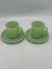 Vtg 2 Fire King Jadeite Green Glass D Handle Coffee Mug Saucer 1950