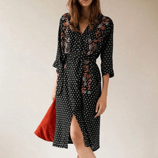 Intropia Jacquard Midi Dress with Floral Embroidery