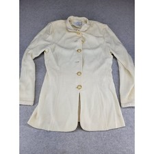 St John Collection Marie Gray Cream Santana Knit Blazer Jacket Gold Button Sz 12