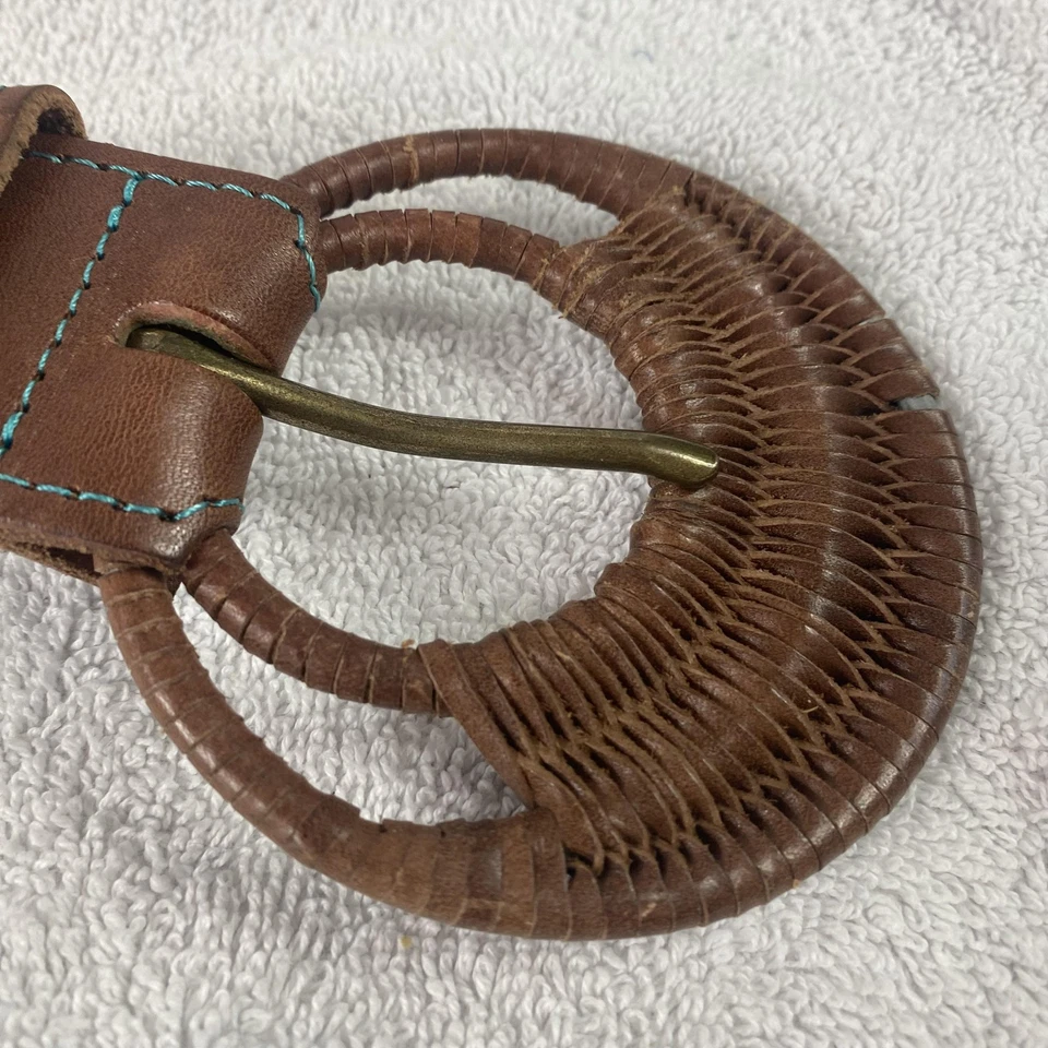 Cinturón de cuero estampado para mujer pequeño tejido hebilla boho trenzado cintura occidental Foto 2 de 4