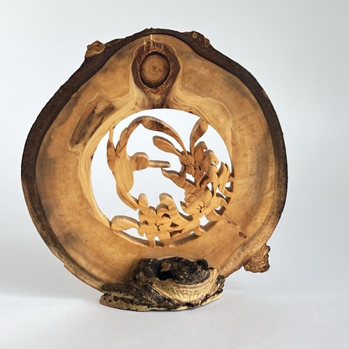 Live Edge Silhouette Cutout Carved Wood Hummingbird USA Signed Avian