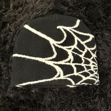 Black spider web knit beanie