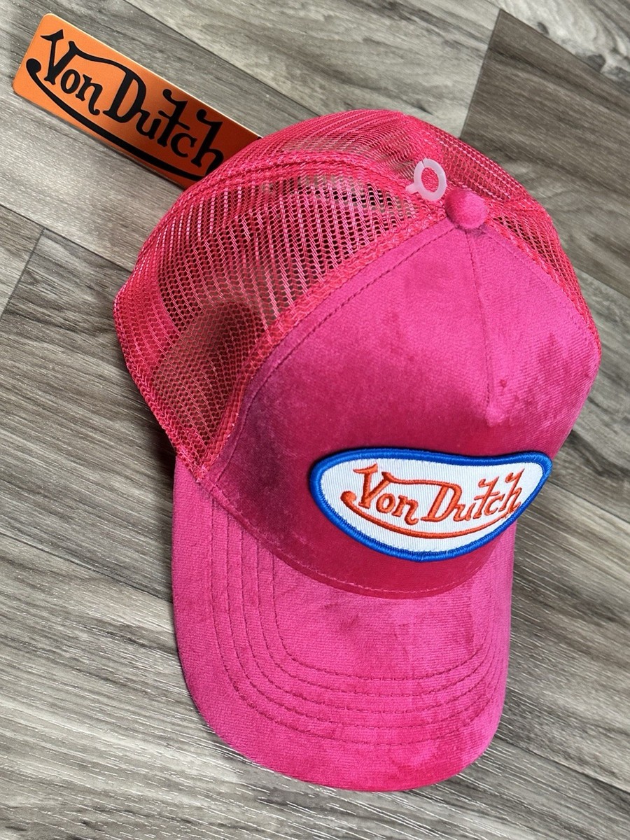 Von Dutch Trucker Hat HOLLY WOOD Pink Crush Velvet Red Embroidered