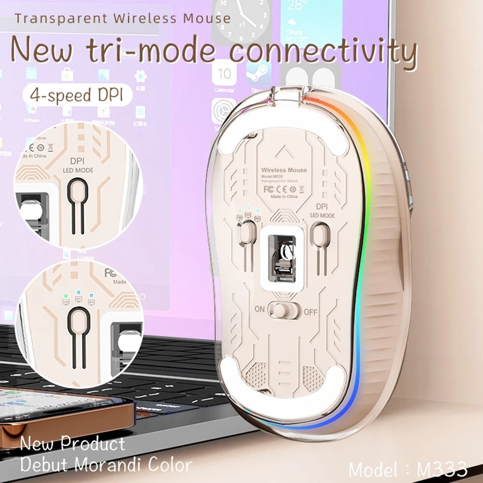 Stylish Wireless Gaming Mouse M333 with Silent Click and DPI Adjustments - Image 4 of 4