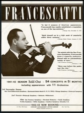 1942 Zino Francescatti photo violin recital tour booking vintage print ad