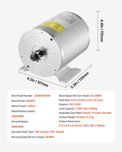 VEVOR Kit Motore Elettrico Senza Spazzole 2000 W 48 V 4300 RPM per Scooter - Imagen 7 de 12