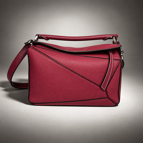 Loewe Puzzle Small Raspberry Pink Grained Leather Top Handle Crossbody Bag